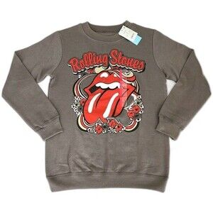 Rolling Stones Retro Women's Grey Tongue & Flower Sweatshirt Size: XS (NWT)